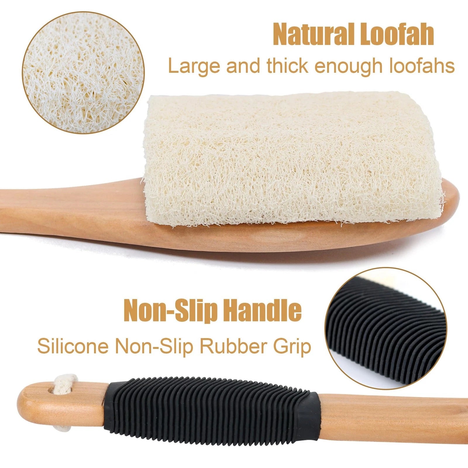 Back Loofah Scrubber Brush with Long Handle, Hard Loofa Sponge Body Bath Scru...