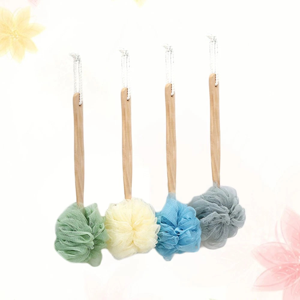 4 Pcs Wooden Handle Back Bath Brush Exfoliating Cleaning Scrubber Bathing Balls