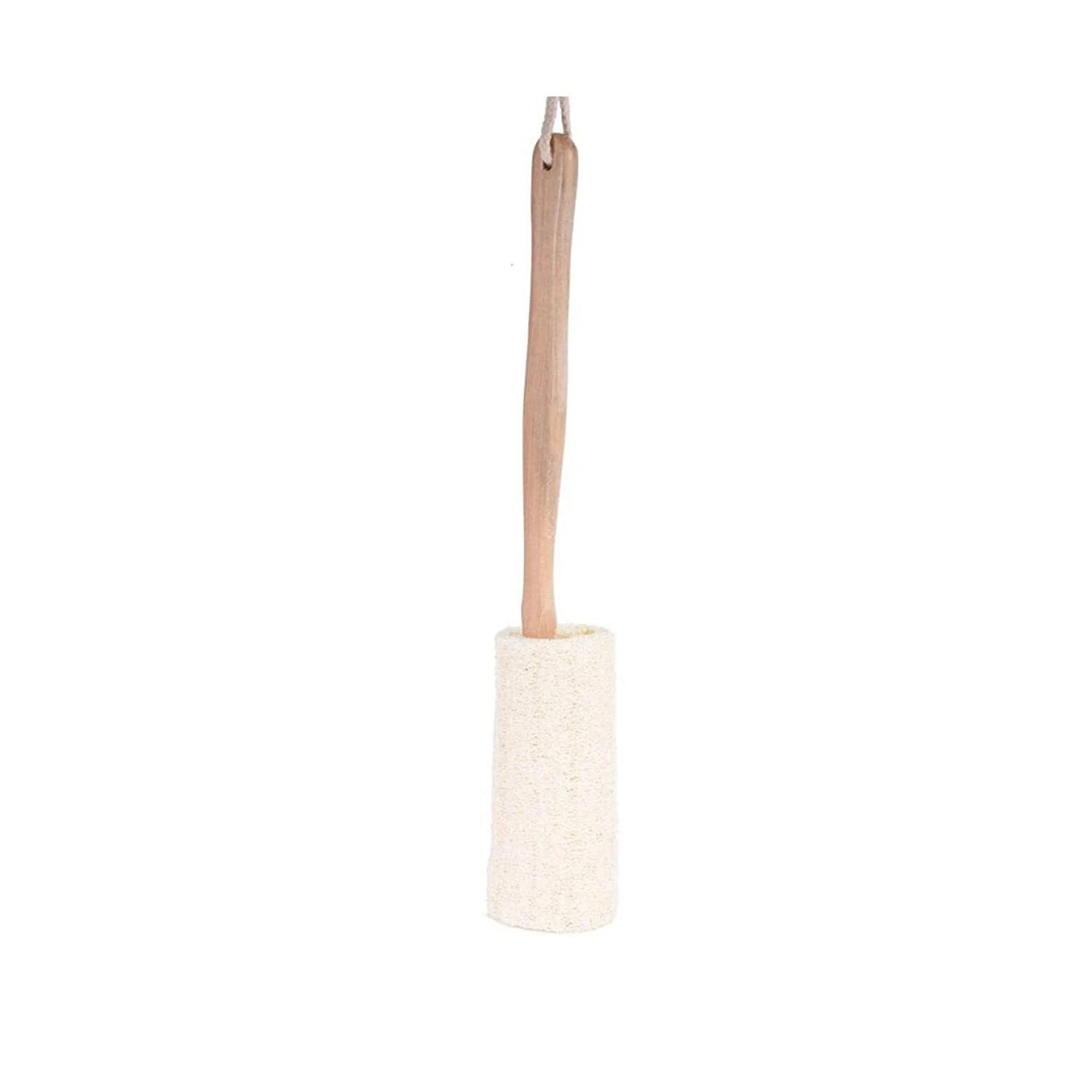 Natural Loofah Bath Brush with Long Wood Handle. Exfoliator. Spa Massager.