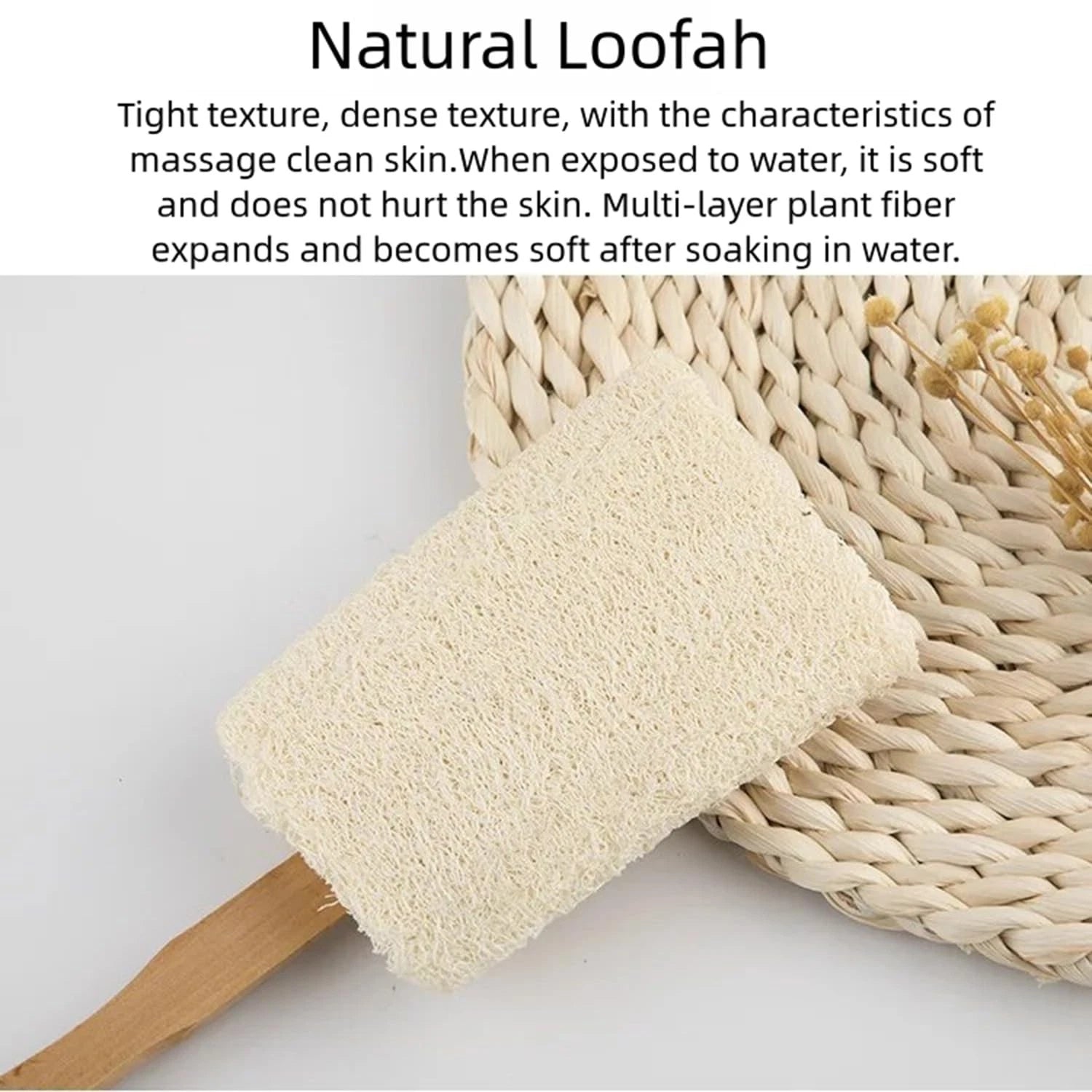2-Pack Natural Loofah Exfoliating Bath Brush with Long Wooden HandleLoofah Ex...
