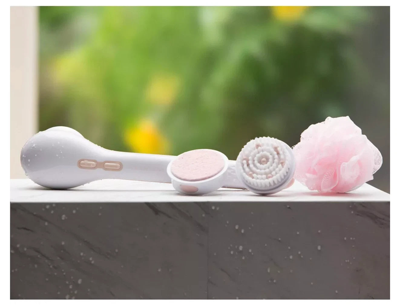 Flawless Cleanse Spa Shower Wand - Cordless Spinning Bath Brush + 3 Heads