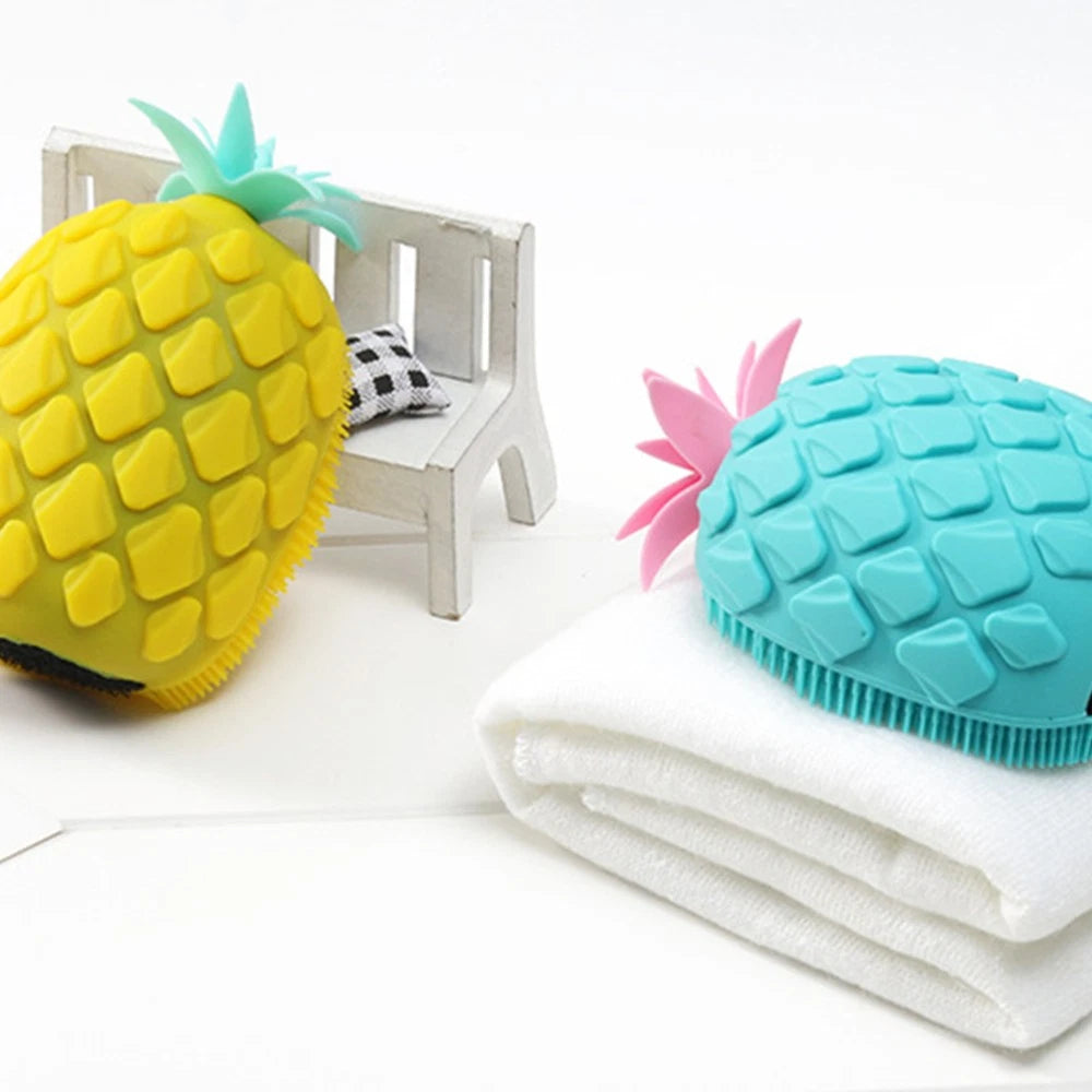 3 pcs Silicone Bath Brush Cartoon Pineapple Shape Body Shower Brush Body