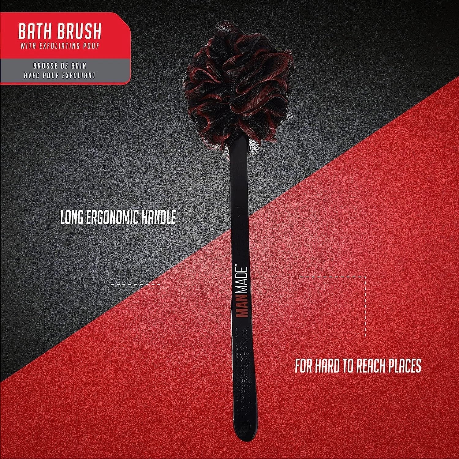 Cepillo de baño de mango largo de 18'', esponja de ducha de lufa cepillo de espa