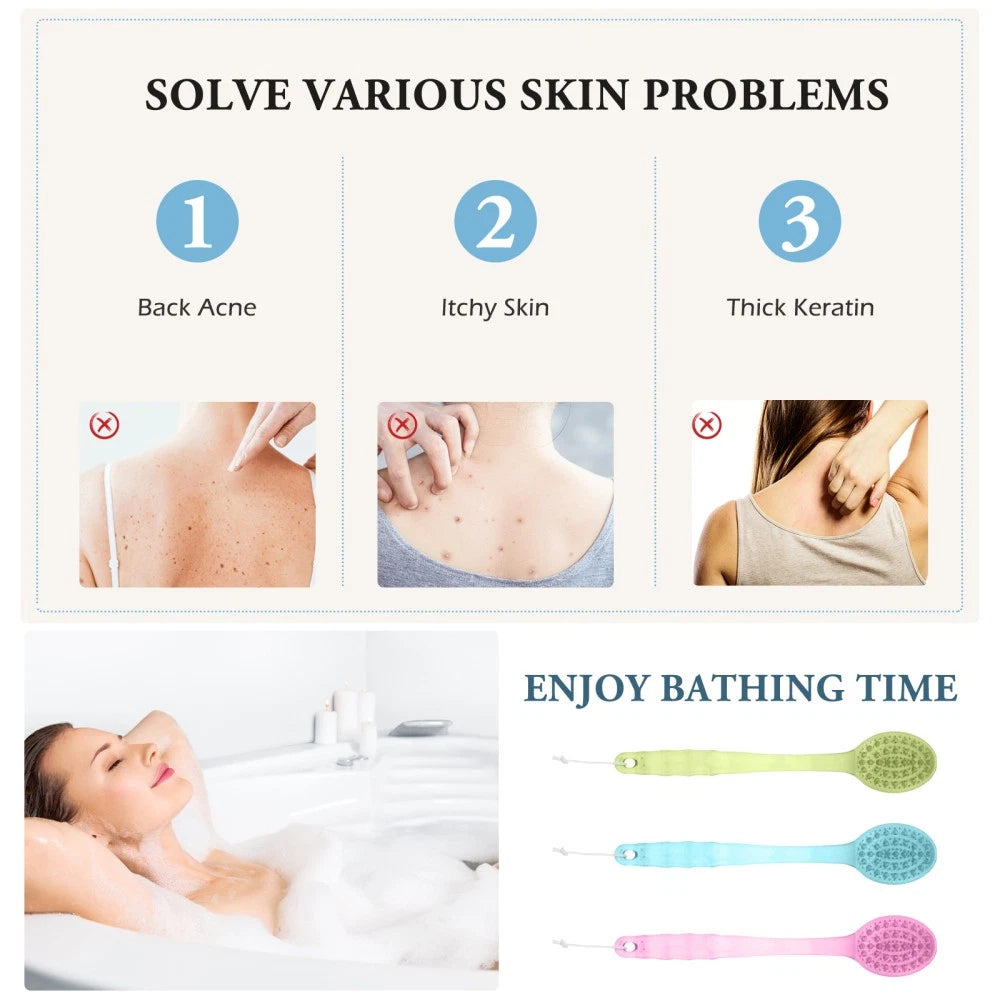 3 Pcs Long Handle Bath Brush Back Scrubber Body Massage Shower Brush