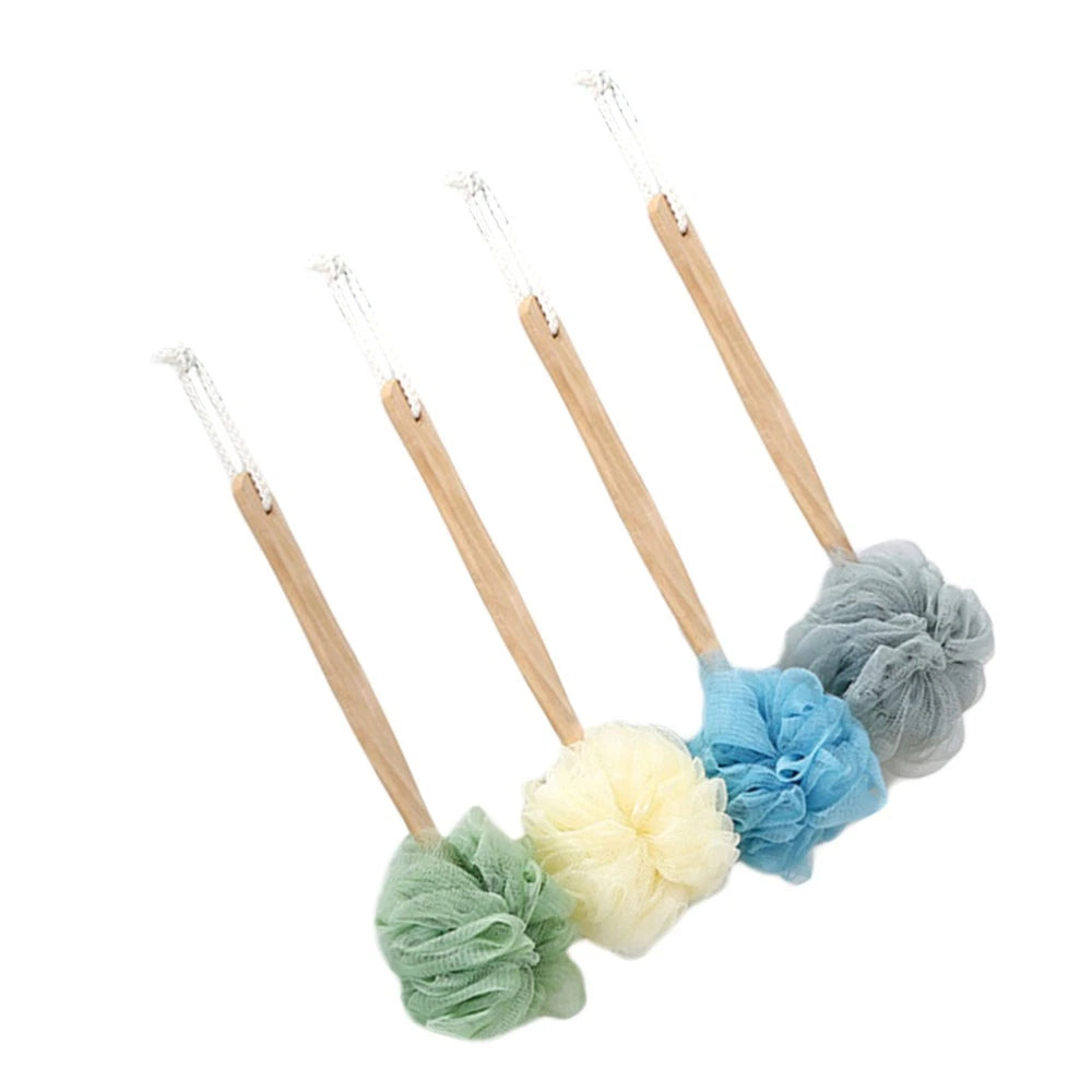 4 Pcs Wooden Handle Back Bath Brush Exfoliating Cleaning Scrubber Bathing Balls