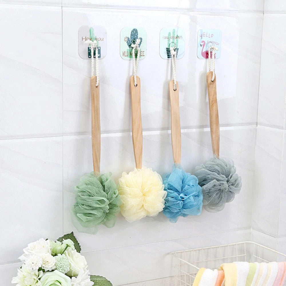4 Pcs Wooden Handle Back Bath Brush Exfoliating Cleaning Scrubber Bathing Balls