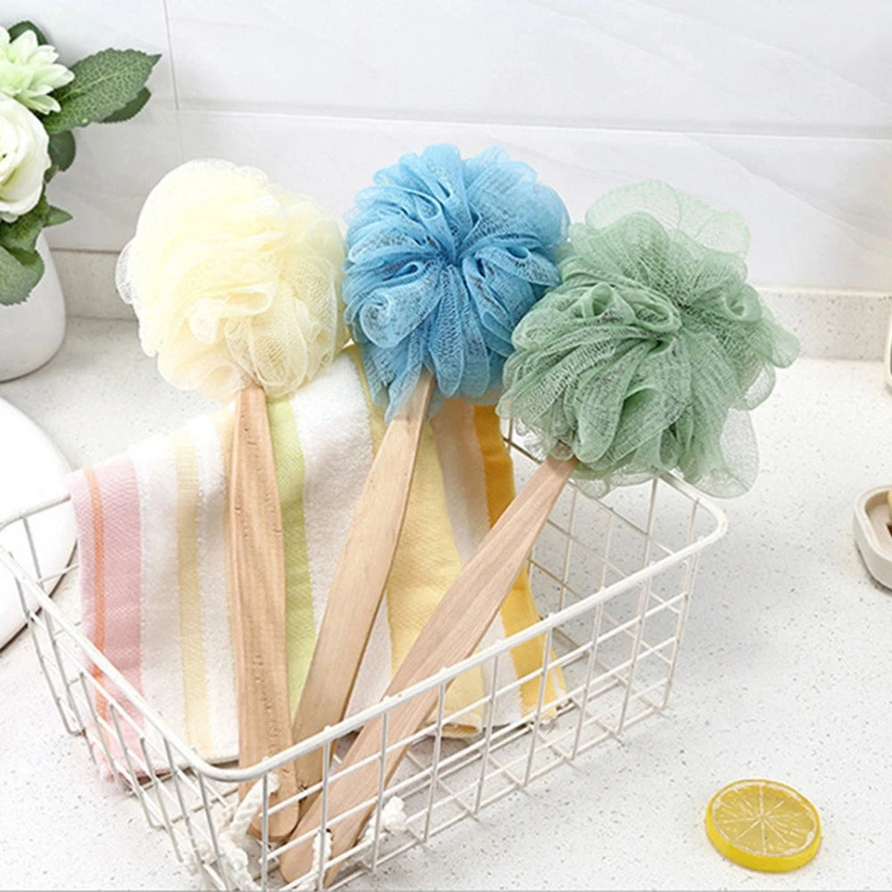4 Pcs Wooden Handle Back Bath Brush Exfoliating Cleaning Scrubber Bathing Balls