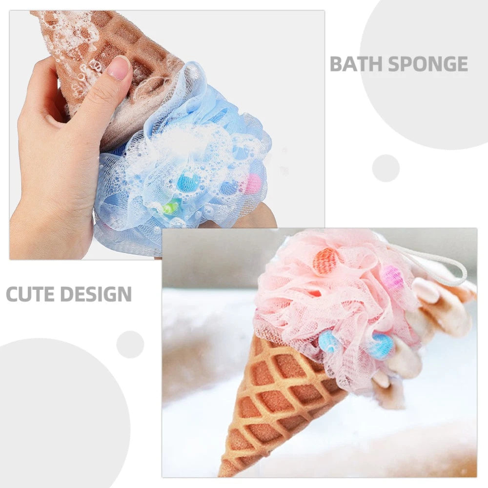 2 Pcs Cartoon Ice Cream Shower Ball Loofah Bath Brush Dad Scrub Back Scrubber