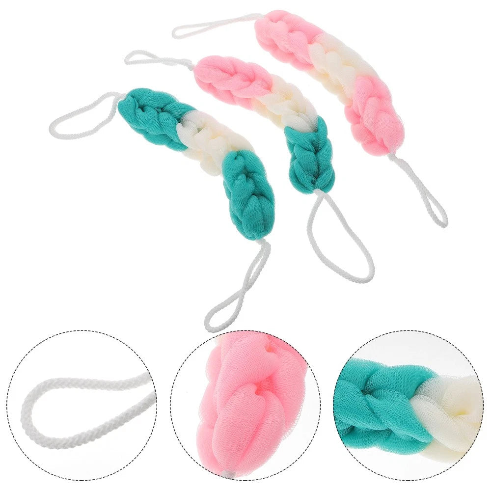 3 Pcs Bath Towel Man Mesh Pouf Scrunchies Body Loofah Exfoliating Scrubber