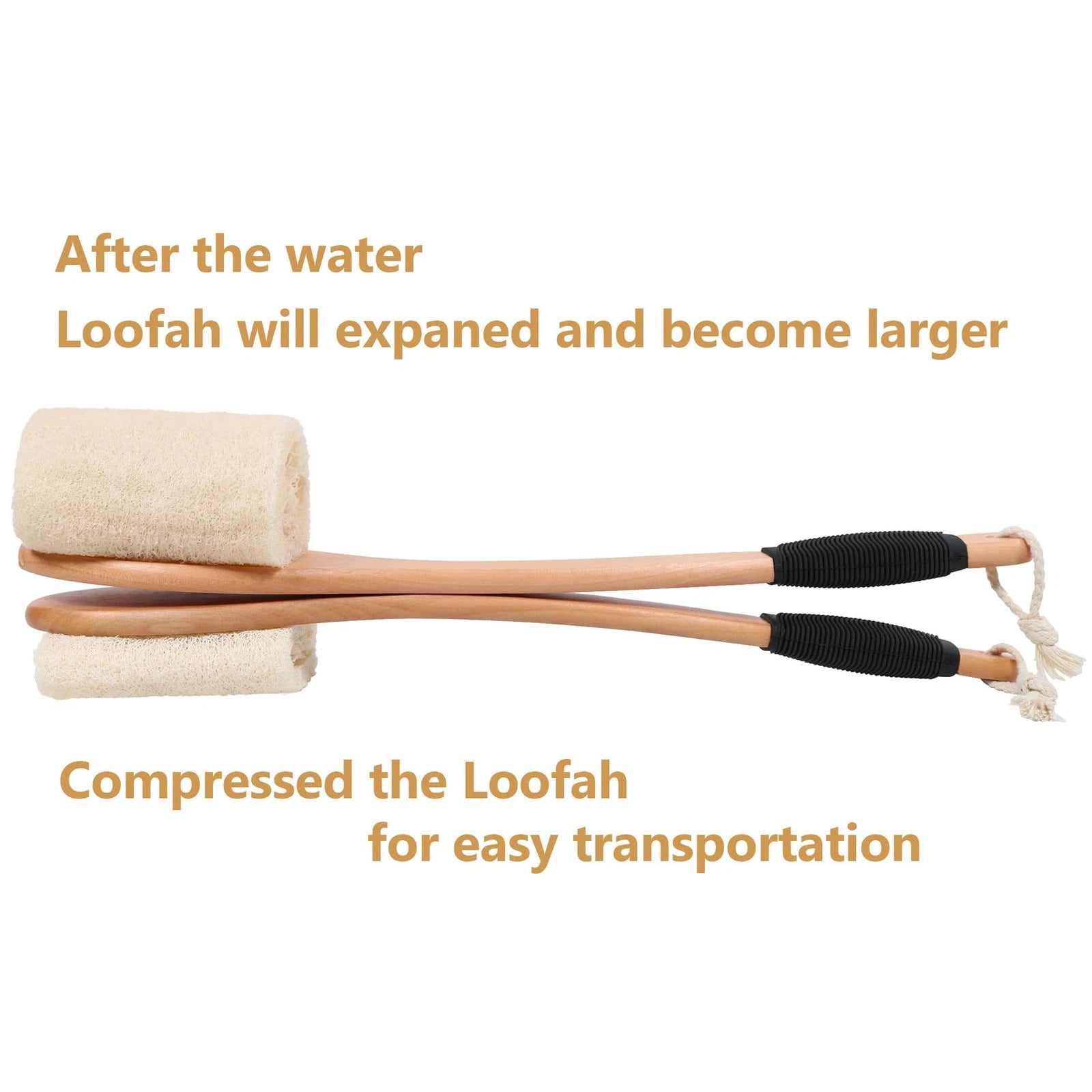 Back Loofah Scrubber Brush with Long Handle, Hard Loofa Sponge Body Bath Scru...