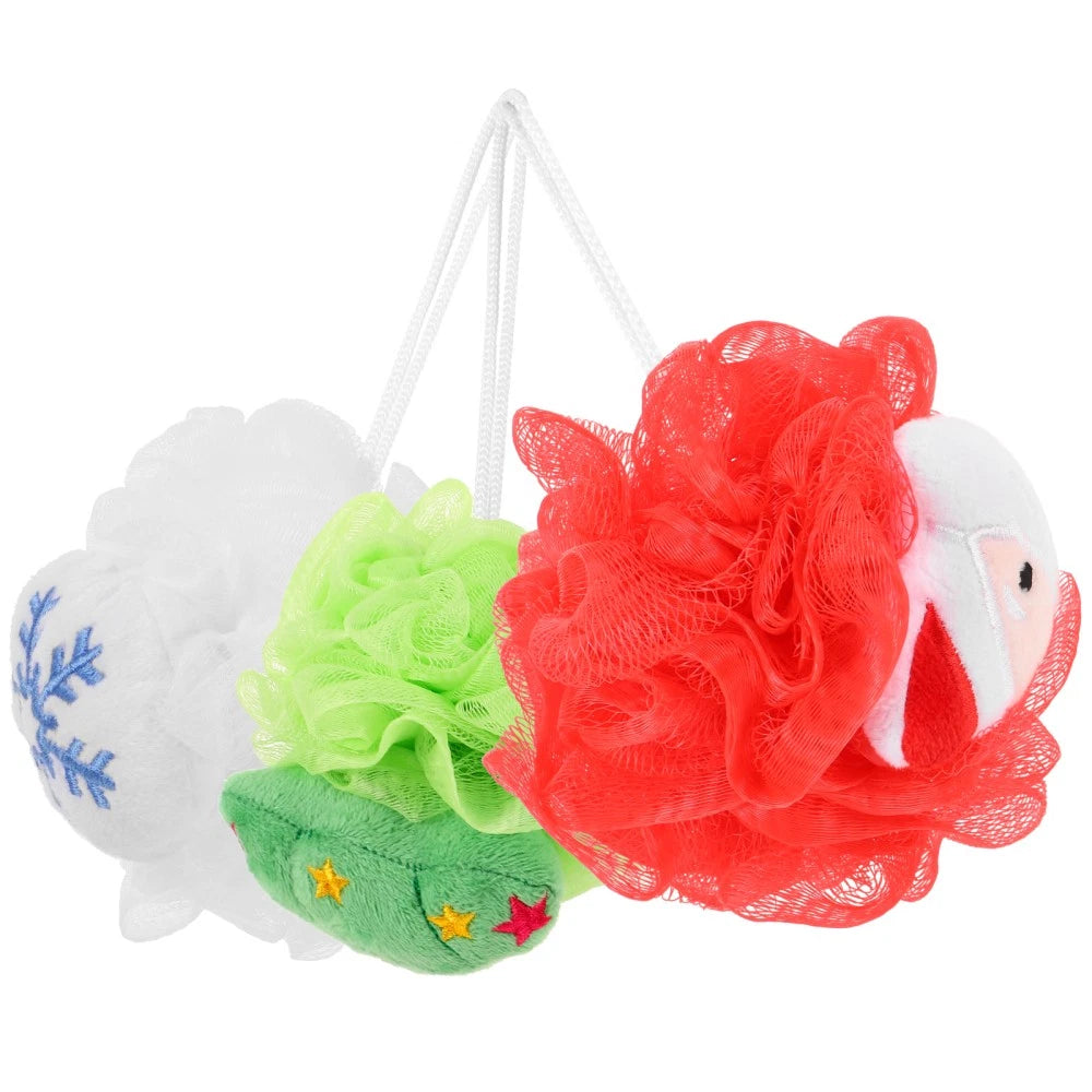 3 Pcs Christmas Bath Ball Doll Toddler Cute Loofah Shower Cleaner Brush