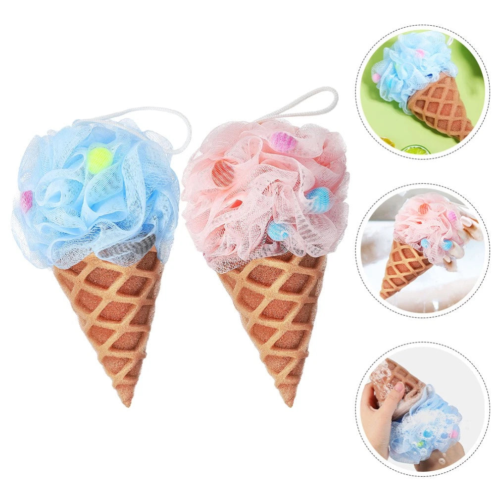 2 Pcs Cartoon Ice Cream Shower Ball Loofah Bath Brush Dad Scrub Back Scrubber