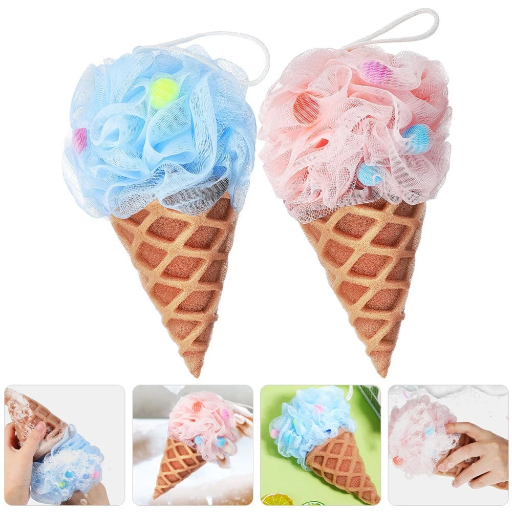 2 Pcs Cartoon Ice Cream Shower Ball Loofah Bath Brush Dad Scrub Back Scrubber