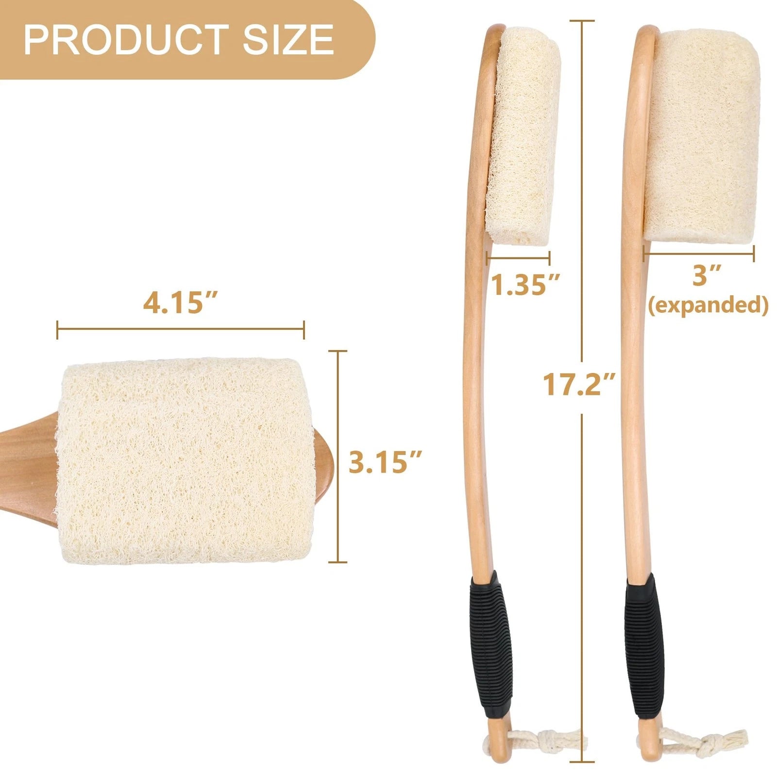 Back Loofah Scrubber Brush with Long Handle, Hard Loofa Sponge Body Bath Scru...