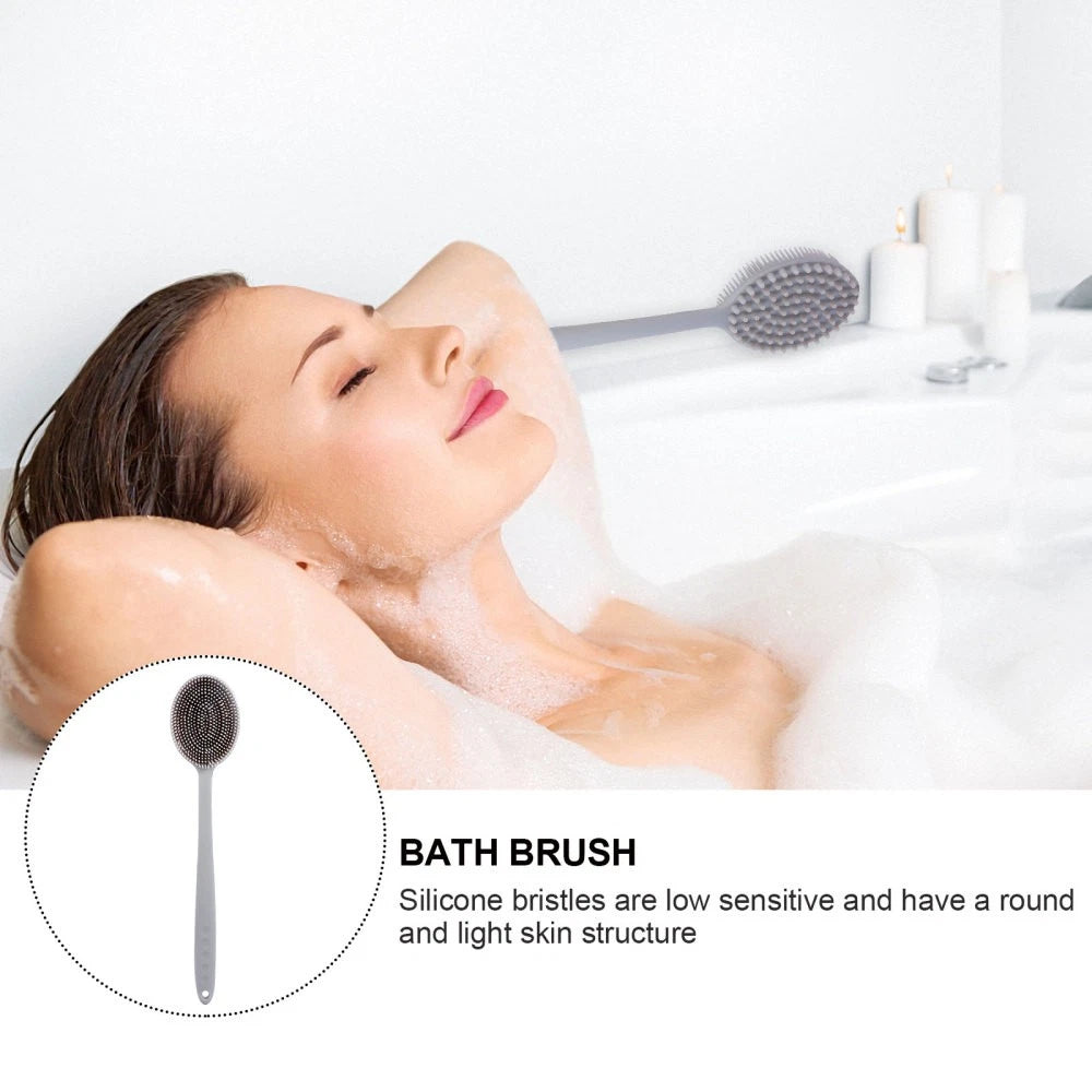 1Pc Bath Brush Silicone Bath Brush Long Handle Shower Brush Bathing Supplies