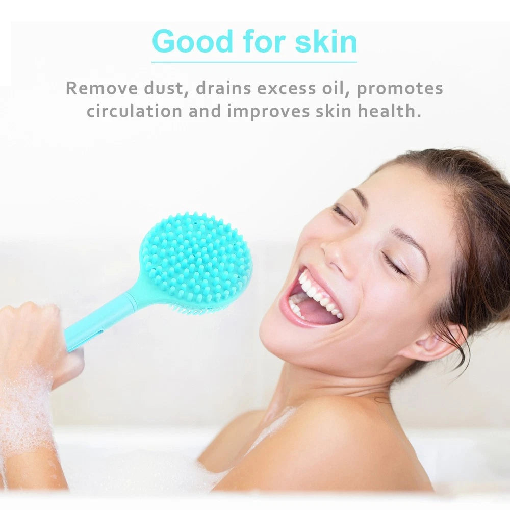 Long Handle Bath Shower Silicone Brush Back Skin Exfoliating Massaging Scrubber