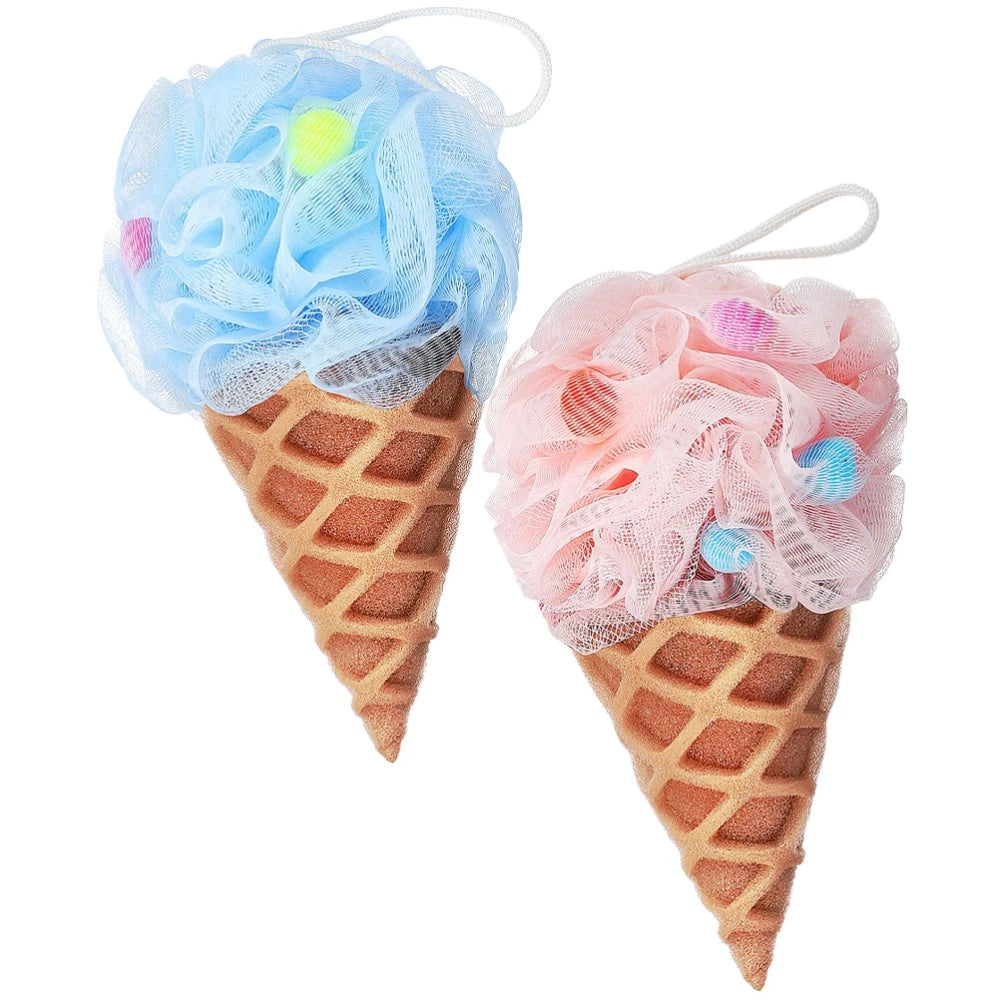 2 Pcs Cartoon Ice Cream Shower Ball Loofah Bath Brush Dad Scrub Back Scrubber