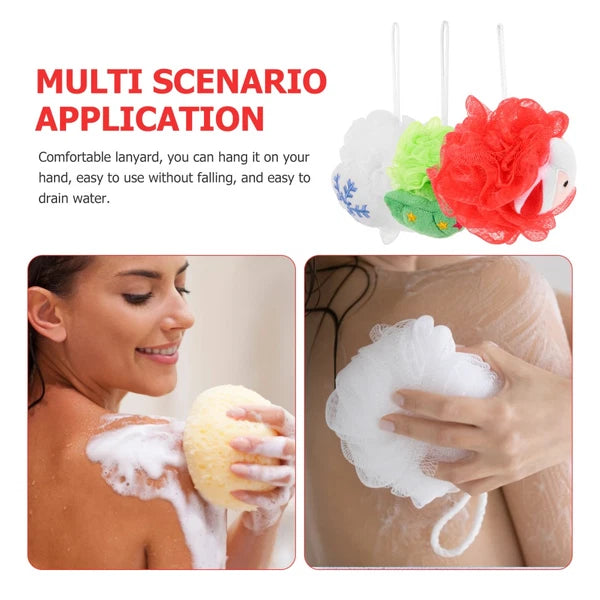3 Pcs Christmas Bath Ball Doll Toddler Cute Loofah Shower Cleaner Brush