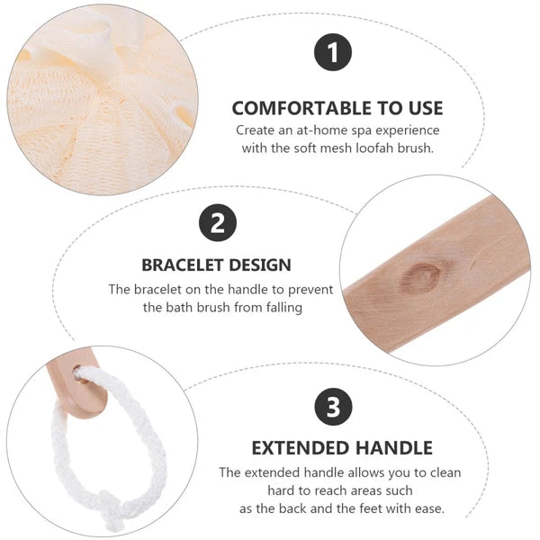 Mesh Loofah Bath Sponge Brush Long Handle Exfoliating Scrubber for