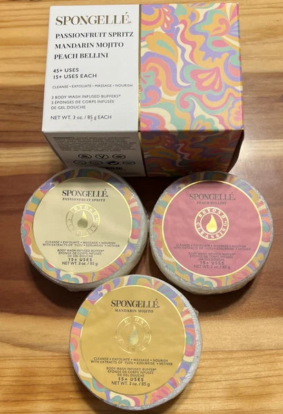 Spongelle PASSIONFRUIT SPRITZ * MANDARIN MOJITO * PEACH BELLINI Trio (3) Buffers