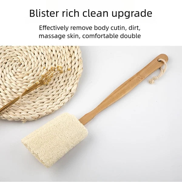 2-Pack Natural Loofah Exfoliating Bath Brush with Long Wooden HandleLoofah Ex...