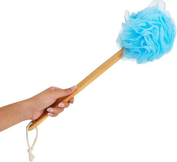 Gentle Bath Scrubber Set - 4 Colorful Loofahs with 16-Inch Handle for Showers