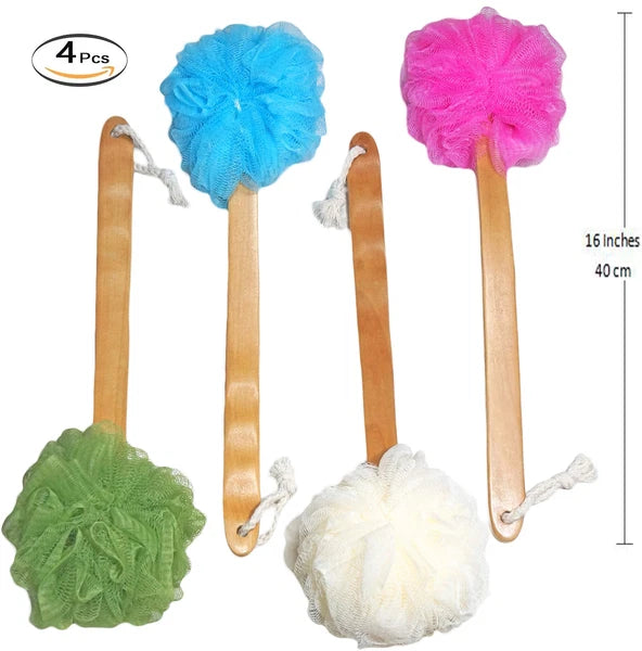 4 Pack Long Handled Exfoliating Loofah Back Scrubber Bath Body Sponge for Shower