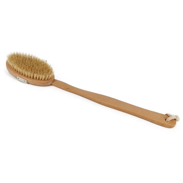 1x Natural Boar Bristle Long Wooden Handle Bath Dry Skin Massage Scrubber