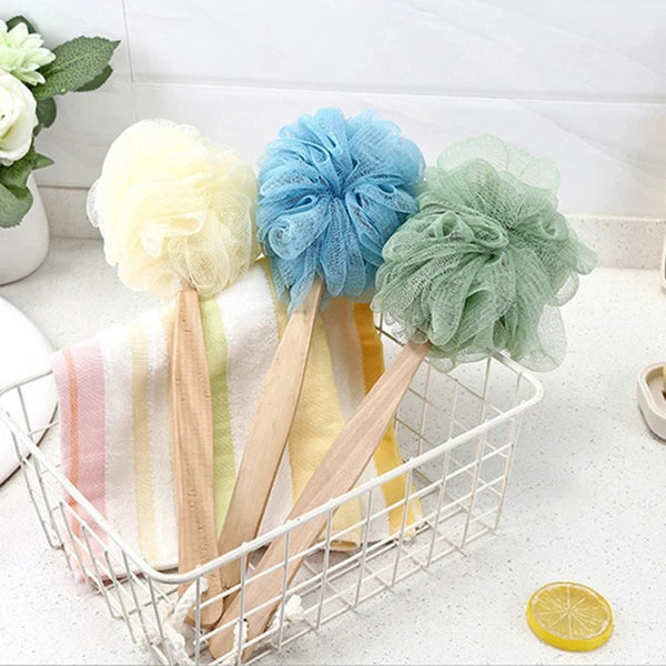 4 Pcs Wooden Handle Back Bath Brush Exfoliating Cleaning Scrubber Bathing Balls