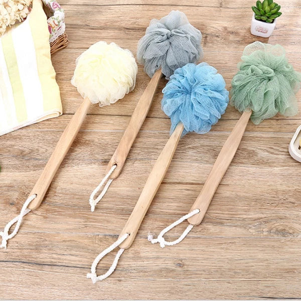 4 Pcs Wooden Handle Back Bath Brush Exfoliating Cleaning Scrubber Bathing Balls