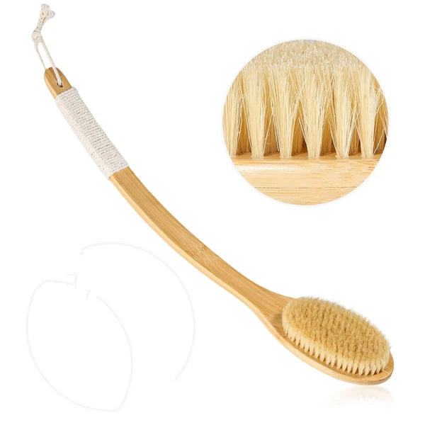 Bath Body Brush Shower 22" Super Long Curved Bamboo Handle Antiskid Back ...