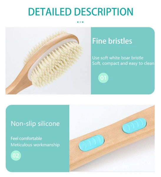 Long Handle Natural Wooden Bristle Bath Shower Body Brush Back Scrubber loofah