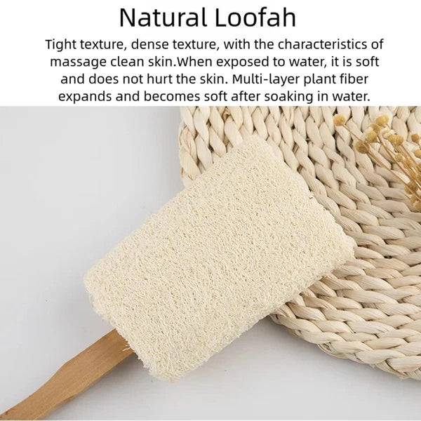 2-Pack Natural Loofah Exfoliating Bath Brush with Long Wooden HandleLoofah Ex...