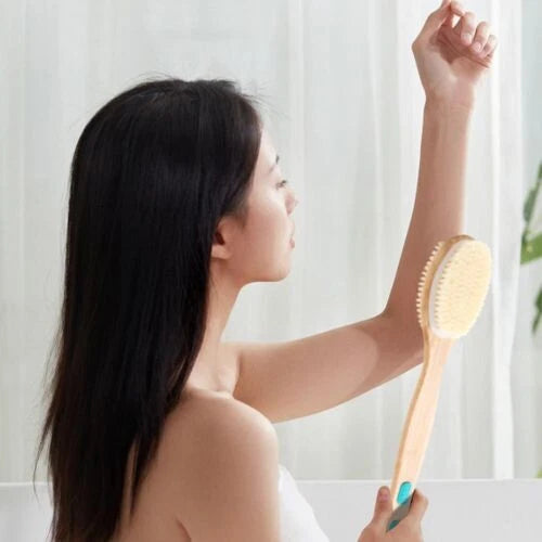 Long Handle Natural Wooden Bristle Bath Shower Body Brush Back Scrubber loofah