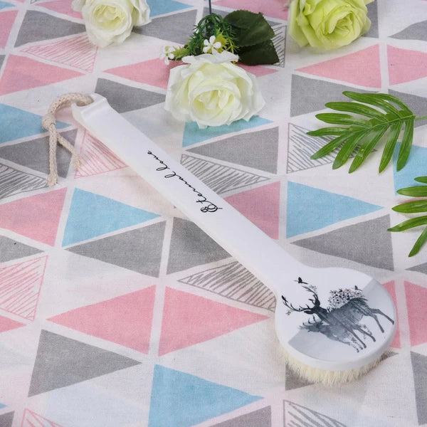Long Handle Bath Scrubber Printed Exfoliating Shower Brush (Wapiti)