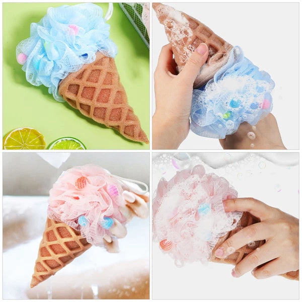 2 Pcs Cartoon Ice Cream Shower Ball Loofah Bath Brush Dad Scrub Back Scrubber
