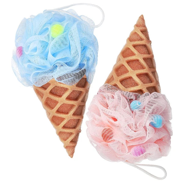 2 Pcs Cartoon Ice Cream Shower Ball Loofah Bath Brush Dad Scrub Back Scrubber