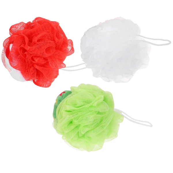 3 Pcs Christmas Bath Ball Doll Toddler Cute Loofah Shower Cleaner Brush