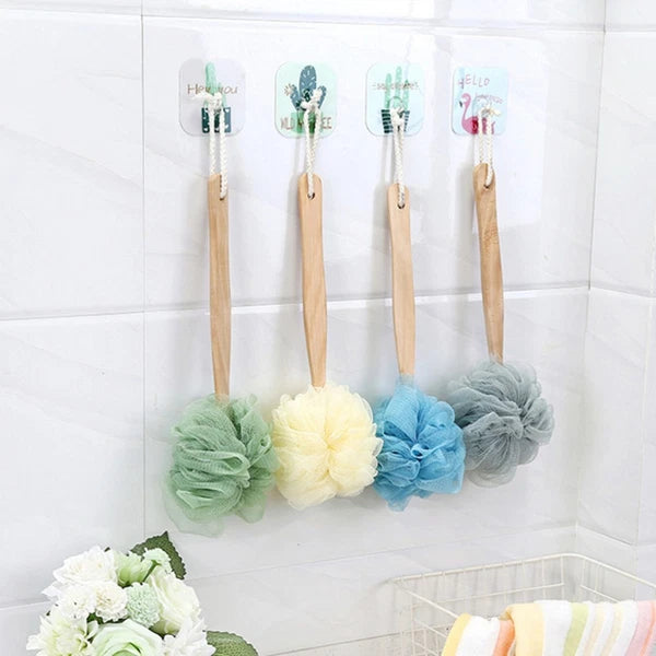 4 Pcs Wooden Handle Back Bath Brush Exfoliating Cleaning Scrubber Bathing Balls