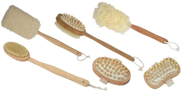Spa Wellness Natural Wood Handheld Massager and Sponge Brushes