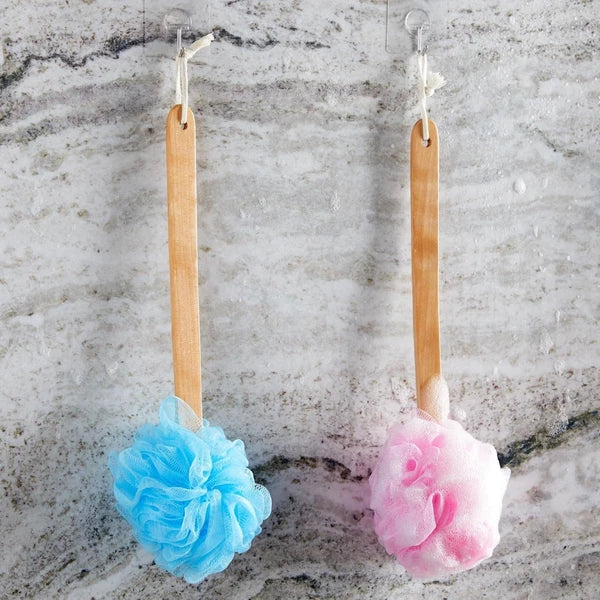 Gentle Bath Scrubber Set - 4 Colorful Loofahs with 16-Inch Handle for Showers