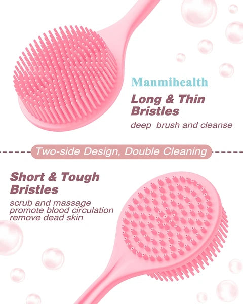 Manmihealth Silicone Back ScrubberThin Bristles & Soft Bath Brushes Set Super...