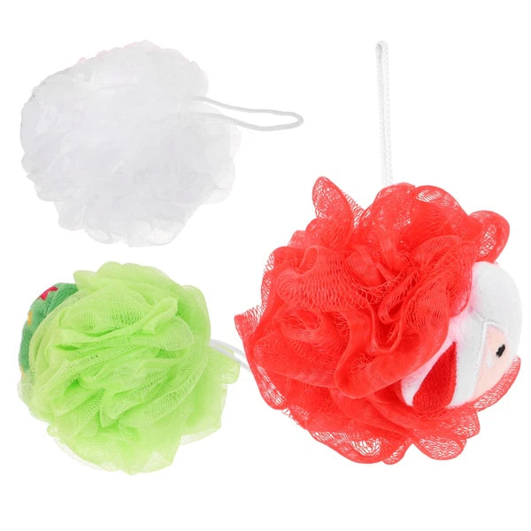 3 Pcs Christmas Bath Ball Doll Toddler Cute Loofah Shower Cleaner Brush