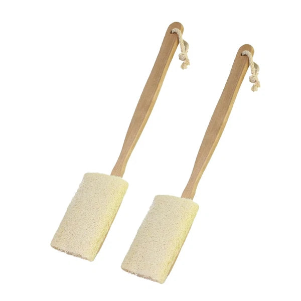 2-Pack Natural Loofah Exfoliating Bath Brush with Long Wooden HandleLoofah Ex...