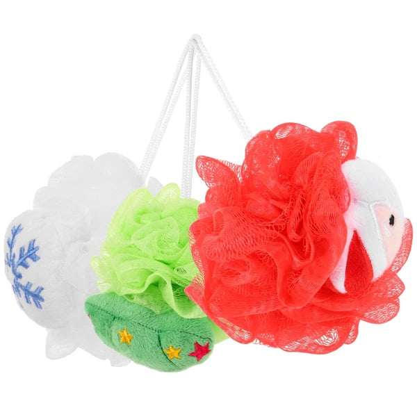 3 Pcs Christmas Bath Ball Doll Toddler Cute Loofah Shower Cleaner Brush