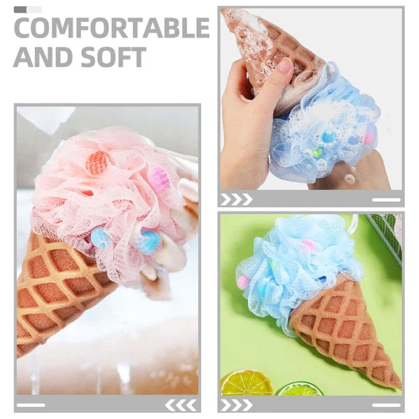 2 Pcs Cartoon Ice Cream Shower Ball Loofah Bath Brush Dad Scrub Back Scrubber