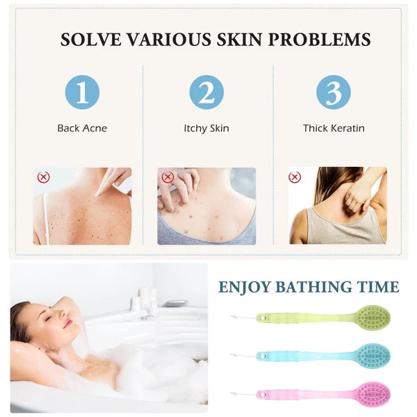 3 Pcs Long Handle Bath Brush Back Scrubber Body Massage Shower Brush