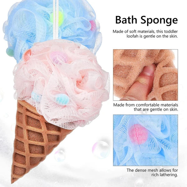 2 Pcs Cartoon Ice Cream Shower Ball Loofah Bath Brush Dad Scrub Back Scrubber
