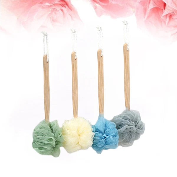 4 Pcs Wooden Handle Back Bath Brush Exfoliating Cleaning Scrubber Bathing Balls