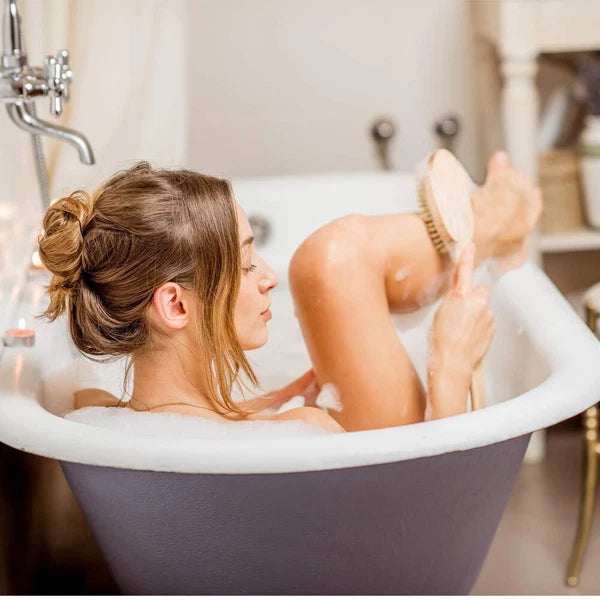 Brush Long Handle Shower Bath Body With Natural Bristle - Bamboo For Wet Or Dry